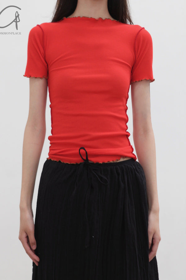 BASERANGE France organic cotton ruffled textured T-shirt BAS-TTVN-RB-SU25-MY RED